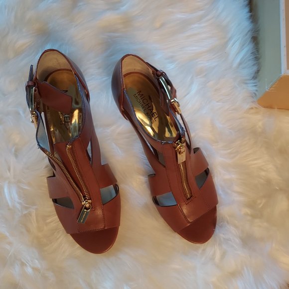 Michael Kors : Anya Mid Sandal : Luggage Leather : Size 8 : NWT - Picture 2 of 10